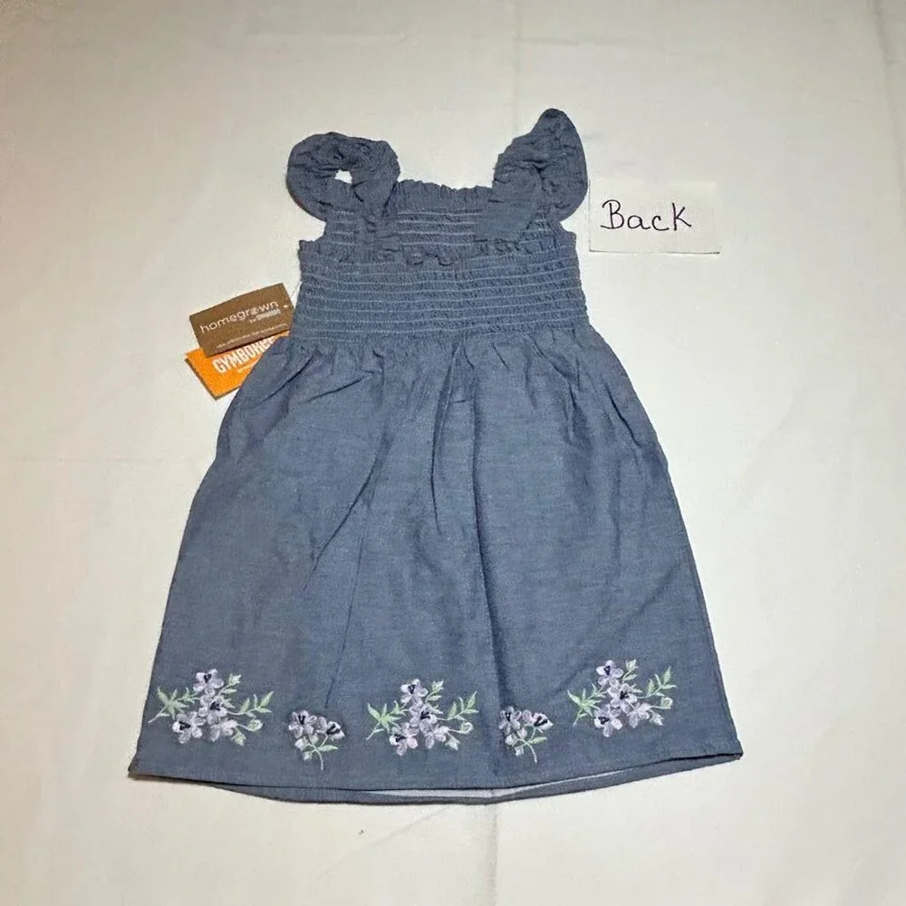 Gymboree Baby Girls 12-18 Months Embroidered Floral Chambray Flutter Dress NWT